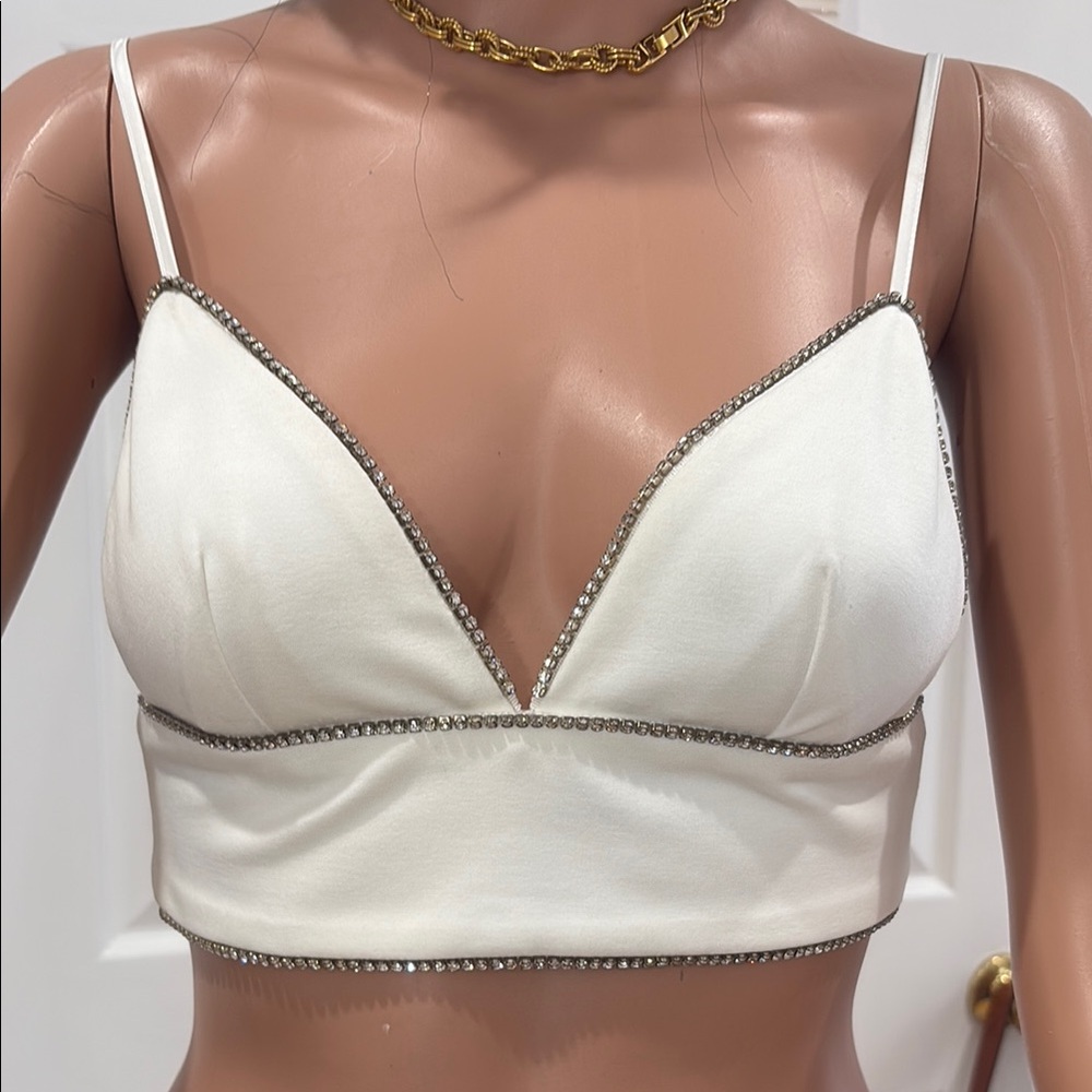 Meshki White Embellished Crop Top